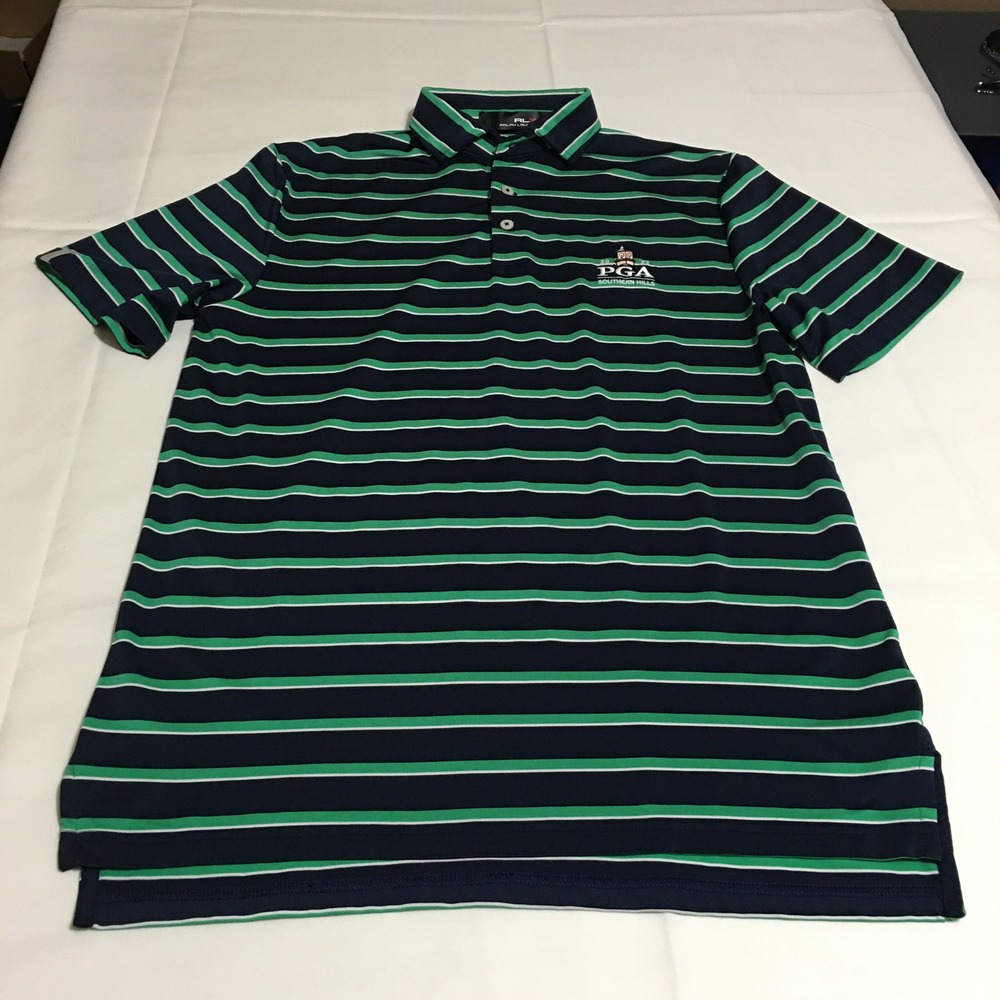 RLX Ralph Lauren Polo Shirt Mens Small Navy Green Striped
